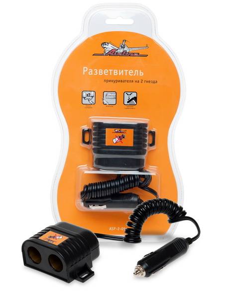 Разветвитель прикуривателя 2 гнезда /витой шнур/ (Airline)