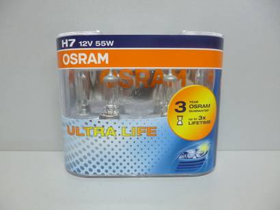 Лампа OSRAM H7-12-55 Ultra Life (3-хкратный ресурс) набор 2шт Евро-бокс (10)