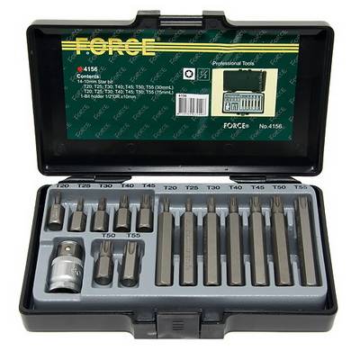 Набор вставок TORX 15пр. 1/2" Т20 - Т55 c держателем (Force)