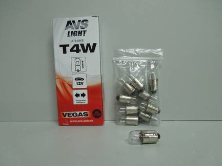 Лампа 12V T4W (BA9s) Vegas из 10шт (AVS)