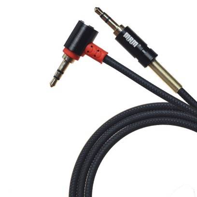 Аудиокабель AUX для подключения к автомагнитоле с разъемом 3,5 jack 1 м с пружиной угловой, черный