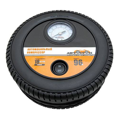 Компрессор пласт. "Колесо" 12В, 18л/мин. 8 АТМ (Автостоп)