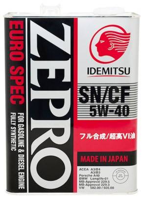 Масло моторное IDEMITSU ZEPRO EURO SPEC 5W40 SN/CF (4л.) синт. Масло моторное IDEMITSU ZEPRO EURO SPEC 5W40 SN/CF (4л.) синт.