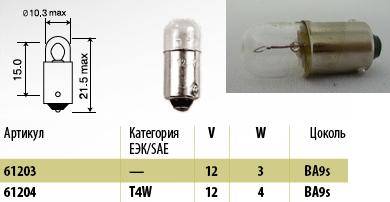 Лампа 12V T3W (BA9s) (МАЯК) (100) (Маякавто)