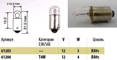 Лампа 12V T4W (BA9s) (МАЯК) (100) (Маякавто)