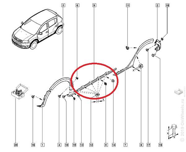 Накладка порогов декор. Renault Sandero II Stepway лев.