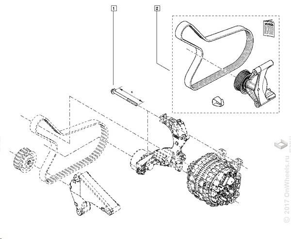 Ремень генератора + 1 ролик Renault Duster с 2015 г. без кондиционера