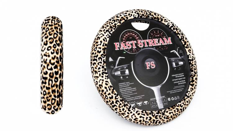 Оплетка руля M 37-38 см велюр леопард (FAST STREAM)