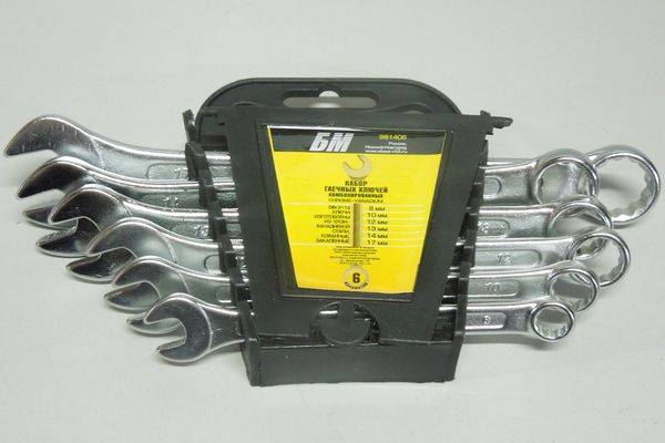 Набор ключей комбинированных 6 предметов (8,10,12,13,14,17мм) холдер CrV (БМ)