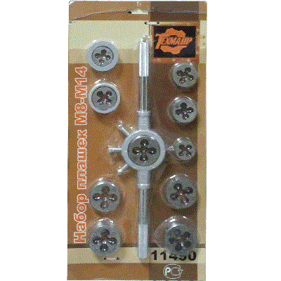 набор плашек с воротком М8-М14 (10шт/блистер) (ТЕХМАШ)