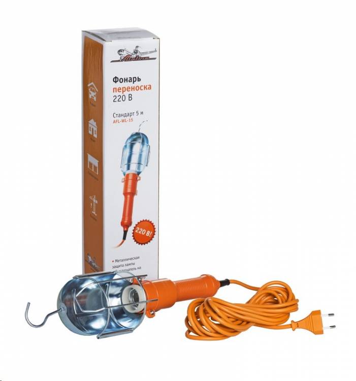 Фонарь переносной 220V гаражный металл. 5м (Airline)