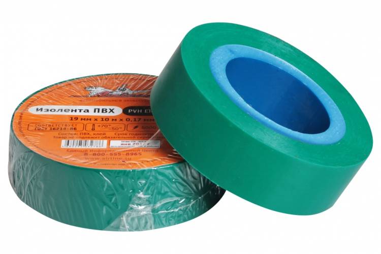 Изолента ПВХ 19мм х 10м зеленая (Airline)
