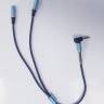 Аудиокабель AUX-разветвитель на 2 выхода с разъемом 3,5 jack, нейлоновая оплетка, 35 см, синие наконечники