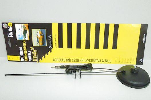 Антенна магнит. Триада-MA 86-03 Best супермагнит 86мм, супердальность, пруток прямой 1 виток, кабель 3м, блистер (25)