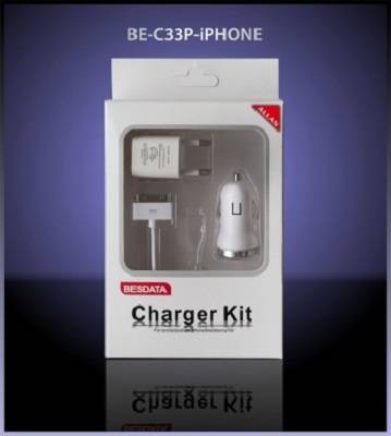 Набор 3в1 (АЗУ,СЗУ, USB кабель) BE-C33P-IPhone (1A) white-silver  /100
