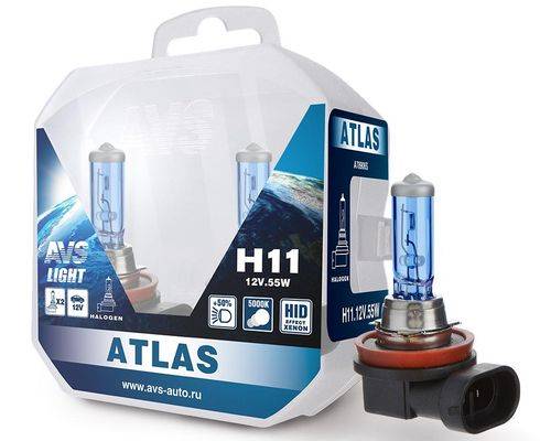 Лампа AVS H11-12-55 +50% 5000К Atlas набор из 2шт