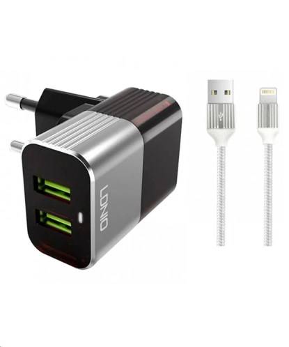 Зарядное устр-во сетевое 2 USB 3,1A QC + кабель Lightning /Iphone/ 1м