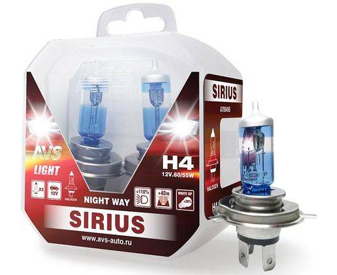 Лампа AVS H4-12-60/55 +110% 3700К Sirius Night Way набор из 2шт