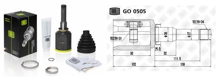 Шрус Chevrolet Cruze внутр. лев. 1.8 МТ/АТ (TRIALLI)