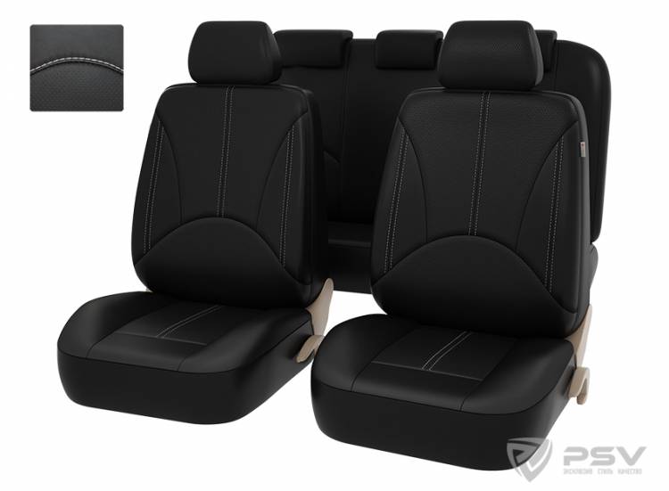 АВТОЧЕХЛЫ УНИВЕРСАЛЬНЫЕ PSV IMPERIAL NEXT (ЧЕРНЫЙ/ОТСТРОЧКА БЕЛАЯ), ЭКОКОЖА