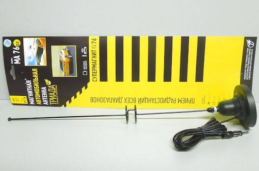 Антенна магнит. Триада-MA 76-03 Best магнит 76мм, пруток прямой 2 витка, кабель 3м, блистер