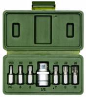 Набор вставок TORX 7 предм. Т20, Т25,Т30,Т40,Т45,Т50 - 30 мм, переходник шестигр.3/8хкв.1/2 (Дело Техники) (50)