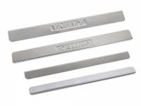 Накладки порогов ВАЗ 1118 Калина из 4шт (нержавейка) (Dollex) Накладки порогов ВАЗ 1118 Калина из 4шт (нержавейка) (Dollex)