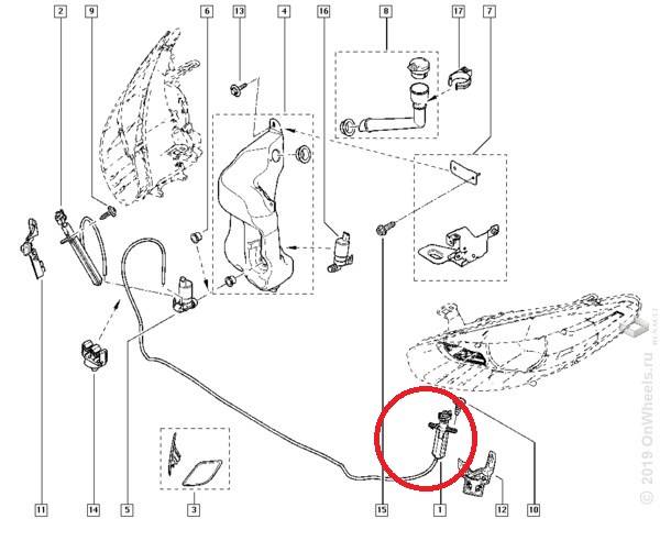 Жиклер омывателя фар Renault Fluence Megane III лев.