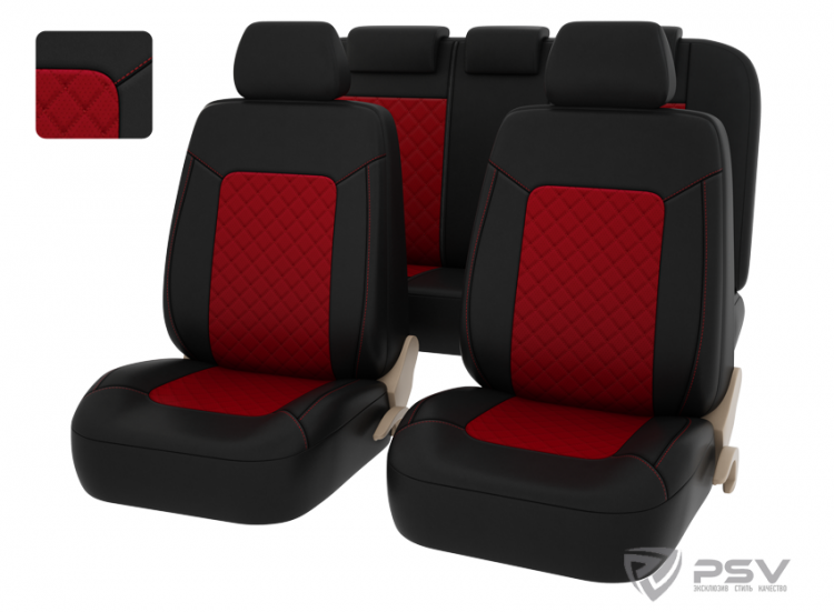 АВТОЧЕХЛЫ УНИВЕРСАЛЬНЫЕ PSV ELEGANT NEXT (КРАСНЫЙ), РОМБ + ЭКОКОЖА