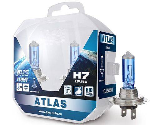 Лампа AVS H7-12-55 +50% 5000К Atlas набор из 2шт