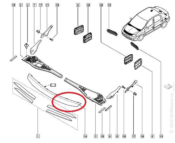 Молдинг решетки радиатора Renault Sandero