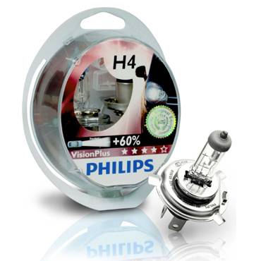 Лампа галоген 12V H4 60/55W Philips VisionPlus +60% яркости