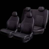 Чехлы на сиденье Datsun On-Do с 07.2014г. седан 3Г Турин Ромб Экокожа черная/бежевая нить (цельн.зад.спинка) Чехлы на сиденье Datsun On-Do с 07.2014г. седан 3Г Турин Ромб Экокожа черная/бежевая нить (цельн.зад.спинка)