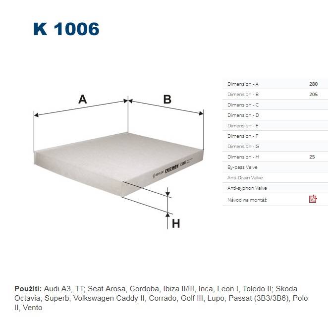 Фильтр салонный Audi Skoda VW (Filtron)