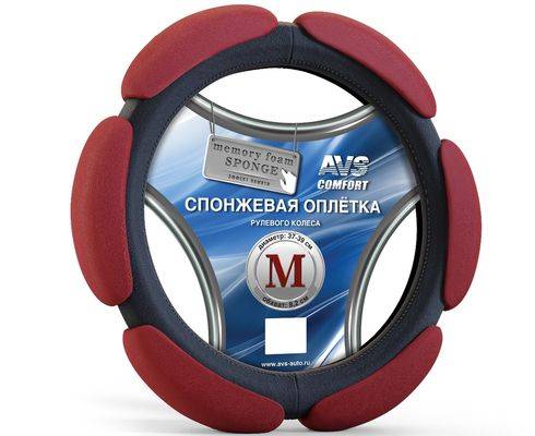 Оплетка руля (M) 2108-15, ИНОМАРКИ 37-39 см спонж красная SP-426M-RD (AVS)