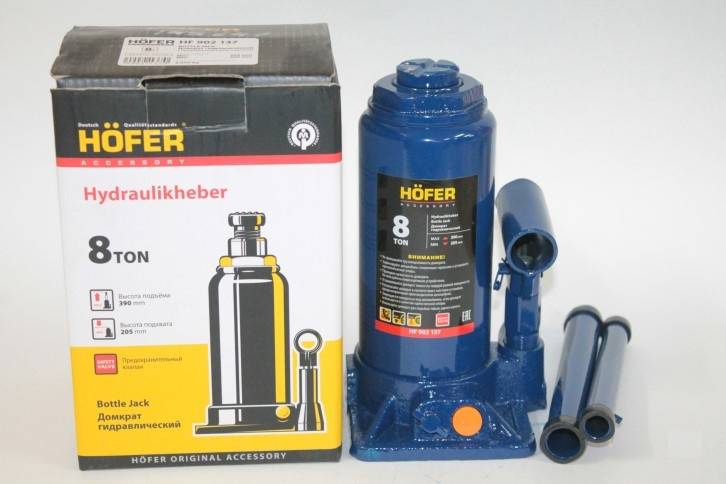 Домкрат гидрав. 8 т. выс. 205-390 мм (2 клапана) (Hofer)