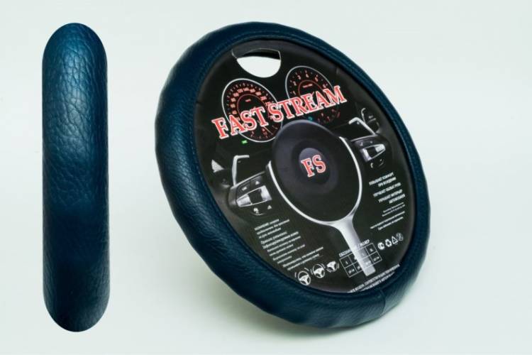Оплетка руля M 37-38 см кожзам с матовой рефленкой синяя (FAST STREAM)