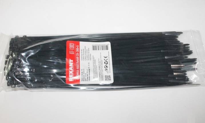 Хомут-стяжка нейлон 5.0*300 мм. черная (в 1 уп. 100 шт.!) (REXANT)