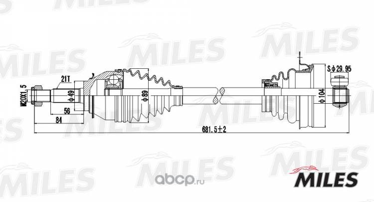 Привод шрус в сб. Renault Logan Sandero лев. с ABS (наруж. 21 шл.)
