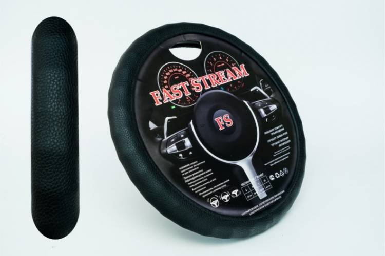 Оплетка руля M 37-38 см кожзам с матовой рефленкой черная (FAST STREAM)