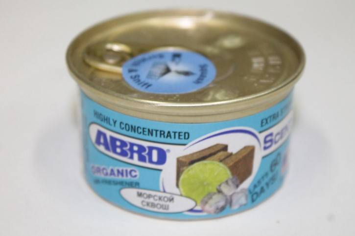 Освежитель (ароматизатор) на панель Морской Сквош метал. банка 42г (ABRO) (24)
