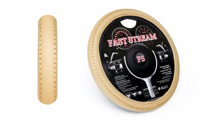 Оплетка руля M 37-38 см кожзам с угловой строчкой бежевая (FAST STREAM)