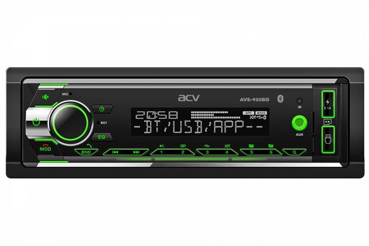 ACV AVS-930BG (1din/зеленая/BT/2USB/AUX/SD/FM/3RCA/SUB/QC/4*50)