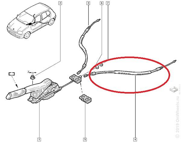Трос ручн. тормоза Renault Clio II Symbol II лев.