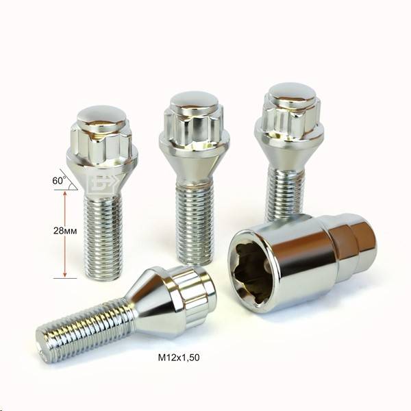 Болт колеса секр. M12*1,5*28 Хром Конус с выступом (Вектор)