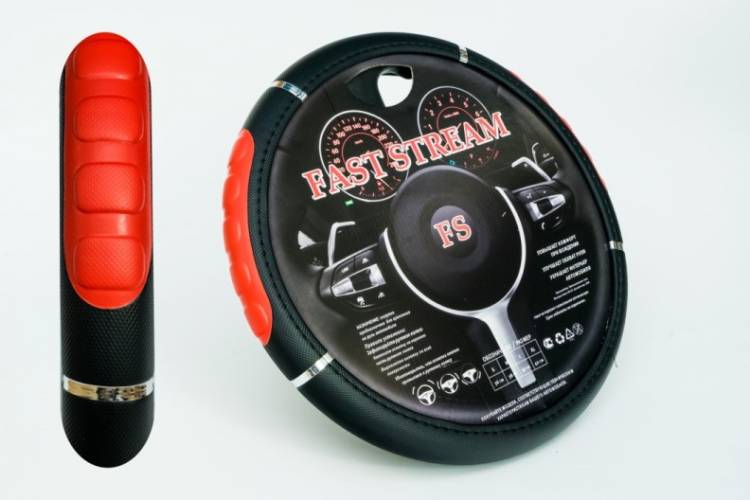 Оплетка руля M 37-38 см винил со вставкой красная (FAST STREAM)