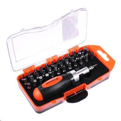 Отвертка реверсивная с держателем для бит, 37 насадок, сталь, пластиковый бокс (Ермак)