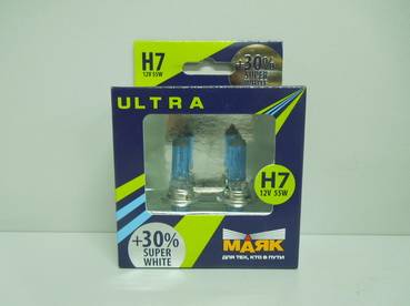 Лампа МАЯК УЛЬТРА NEW набор 2шт H7-12- 55 +30% Super White (ярко-белая) (10/100) (Маякавто)