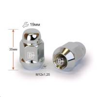 Гайка колеса M12*1,25 Хром высота 35мм Конус с выступ., закр., ключ 19мм (Вектор) Гайка колеса M12*1,25 Хром высота 35мм Конус с выступ., закр., ключ 19мм (Вектор)