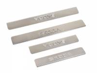 Накладки порогов Skoda Fabia, Octavia, Roomster из 4шт (нерж.) (Dollex) Накладки порогов Skoda Fabia, Octavia, Roomster из 4шт (нерж.) (Dollex)